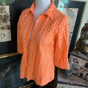 Denim & Company Orange Sherbet eyelet top